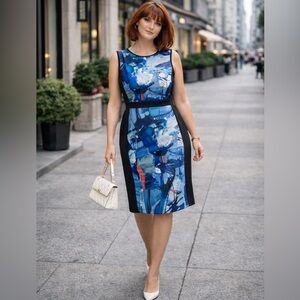 Dkny Blue Sheath Midi Dress Sleeveless Crew Neck Size 12 NWT